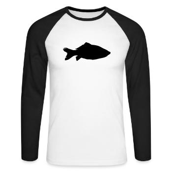 fish carp silhouette - Unisex Baseballshirt langarm - Weiß/Schwarz - Vorne - Nik (191cm)