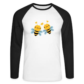 2 amis équipe couple mignons petits - T-shirt baseball manches longues Homme - blanc/noir - Devant - Nik (191cm)