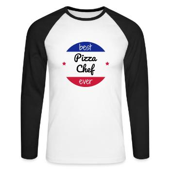 pizza / pizzaiolo / chef / italie / pizzaiola - T-shirt baseball manches longues Homme - blanc/noir - Devant - Nik (191cm)