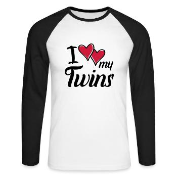 i love my twins hearts - Unisex Baseballshirt langarm - Weiß/Schwarz - Vorne - Nik (191cm)