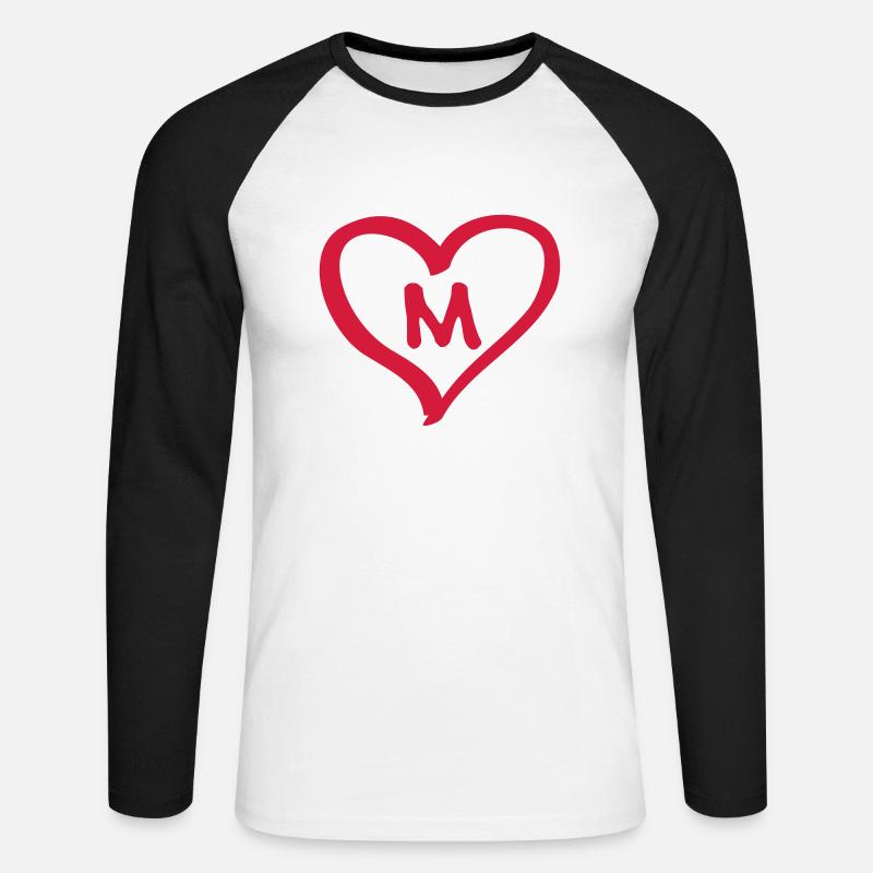 Comic Herz mit M Name Anfangsbuchstabe Initialien - Unisex Baseballshirt langarm - Weiß/Schwarz
