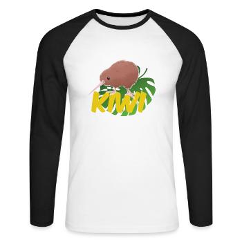 Kiwi sur une feuille - T-shirt baseball manches longues Homme - blanc/noir - Devant - Nik (191cm)