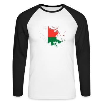 Le drapeau de Madagascar comme taches de peinture - T-shirt baseball manches longues Homme - blanc/noir - Devant - Nik (191cm)