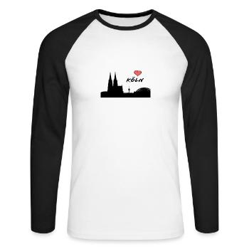 Ich liebe Köln - Silhouette Kölner Dom - Heimat - Unisex Baseballshirt langarm - Weiß/Schwarz - Vorne - Nik (191cm)
