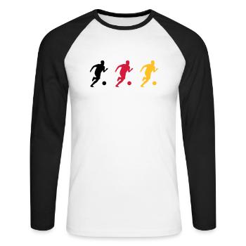 Fußball Fußballer Fußballspiel Deutschlandfahne - Unisex Baseballshirt langarm - Weiß/Schwarz - Vorne - Nik (191cm)