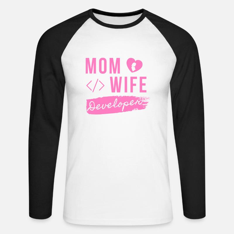 Mom Wife Developer - Developer Mom - Unisex Baseballshirt langarm - Weiß/Schwarz