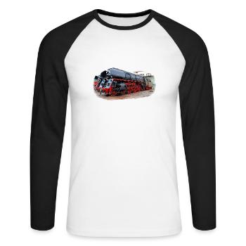 Dampflok 01 1531 - Unisex Baseballshirt langarm - Weiß/Schwarz - Vorne - Nik (191cm)