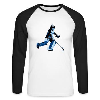 Gardien de but de hockey - T-shirt baseball manches longues Homme - blanc/noir - Devant - Nik (191cm)