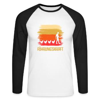 Führungskraft Hühner Hahn - Unisex Baseballshirt langarm - Weiß/Schwarz - Vorne - Nik (191cm)