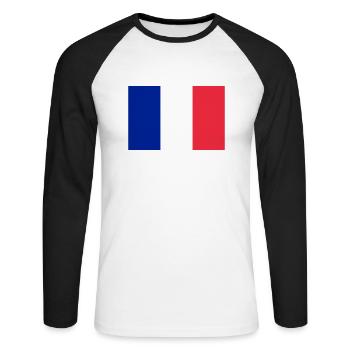 Drapeau français / French flag - T-shirt baseball manches longues Homme - blanc/noir - Devant - Nik (191cm)
