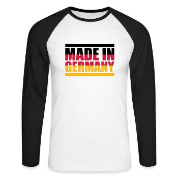 Fabriqué en Allemagne - T-shirt baseball manches longues Homme - blanc/noir - Devant - Nik (191cm)