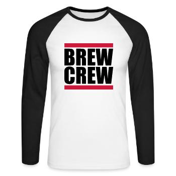 Brew Crew Balken Spruch - Unisex Baseballshirt langarm - Weiß/Schwarz - Vorne - Nik (191cm)