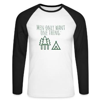 MowoT Zelt am Wald - Unisex Baseballshirt langarm - Weiß/Schwarz - Vorne - Nik (191cm)