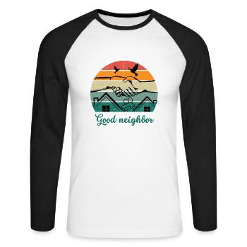 Guter Nachbar BW - Unisex Baseballshirt langarm - Weiß/Schwarz - Vorne - Nik (191cm)