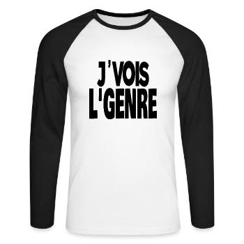 je vois le genre - T-shirt baseball manches longues Homme - blanc/noir - Devant - Nik (191cm)