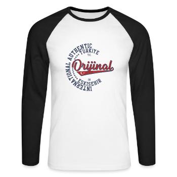 Eskişehir - Unisex Baseballshirt langarm - Weiß/Schwarz - Vorne - Nik (191cm)
