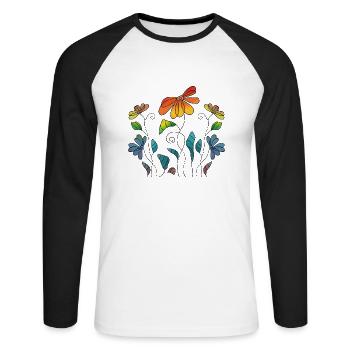 Fleur - T-shirt baseball manches longues Homme - blanc/noir - Devant - Nik (191cm)