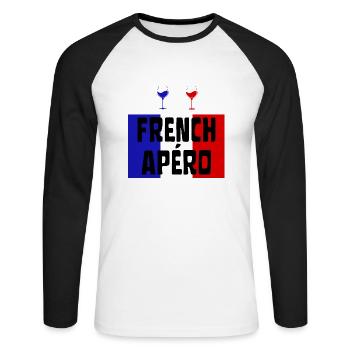 FRENCH APÉRO Vin Français bleu blanc et rouge - T-shirt baseball manches longues Homme - blanc/noir - Devant - Nik (191cm)