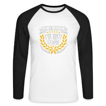 not antisocial anti stupid - Unisex Baseballshirt langarm - Weiß/Schwarz - Vorne - Nik (191cm)