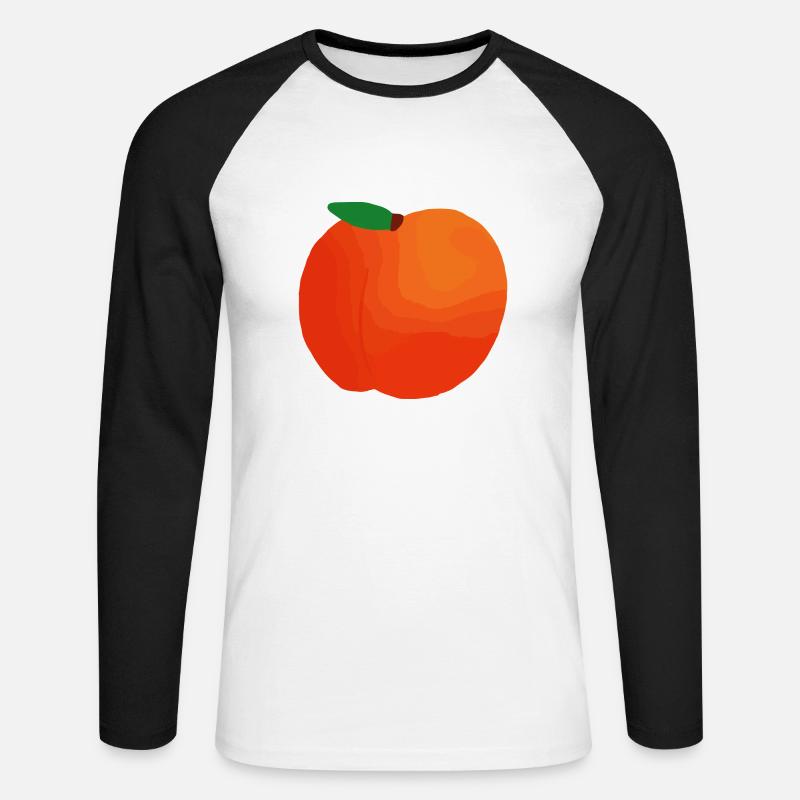 Pfirsich Illustration Geschenkidee - Unisex Baseballshirt langarm - Weiß/Schwarz