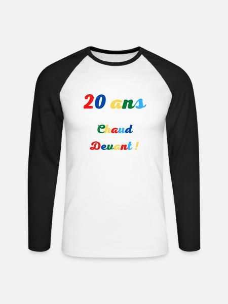 20 ans chaud devant! - T-shirt baseball manches longues Homme - blanc/noir