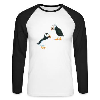 Papageitaucher - Unisex Baseballshirt langarm - Weiß/Schwarz - Vorne - Nik (191cm)