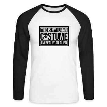 Citation extraterrestre de costume humain - T-shirt baseball manches longues Homme - blanc/noir - Devant - Nik (191cm)