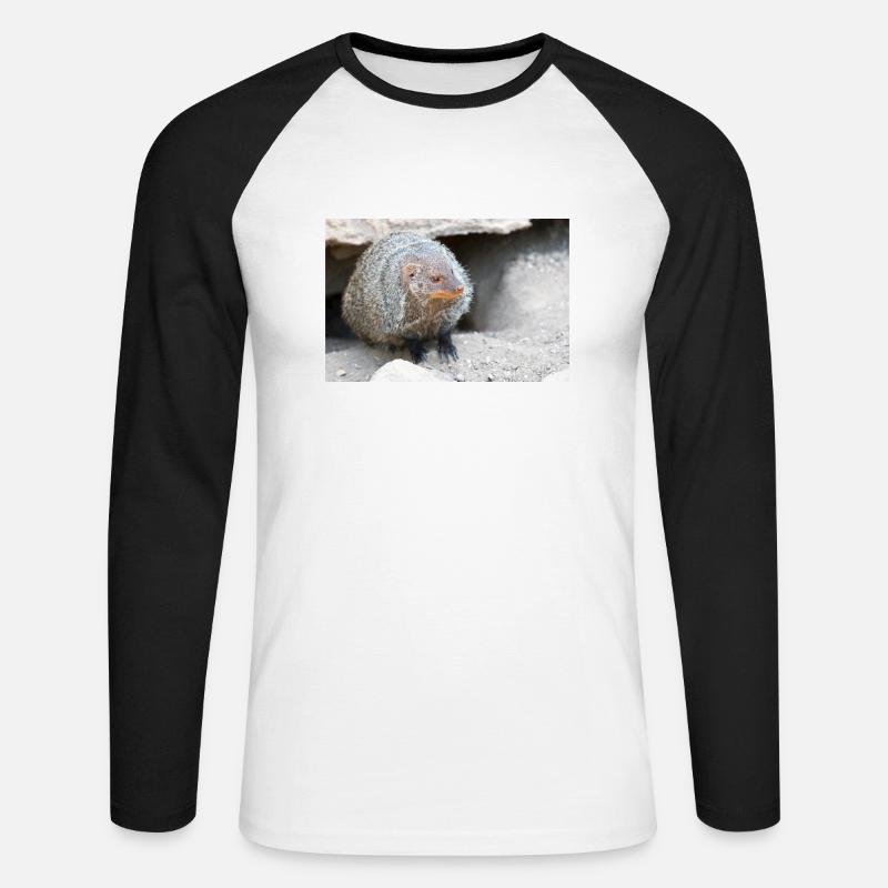 Gebänderte Manguste oder Zebramanguste - Unisex Baseballshirt langarm - Weiß/Schwarz