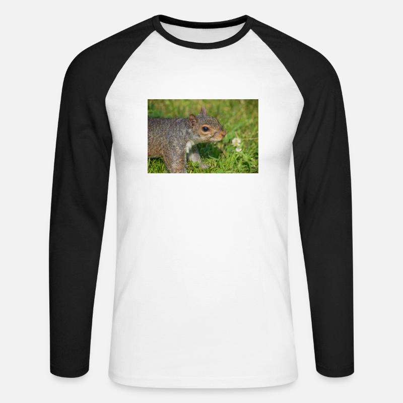 Grauhörnchen Sciurus carolinensis - Unisex Baseballshirt langarm - Weiß/Schwarz