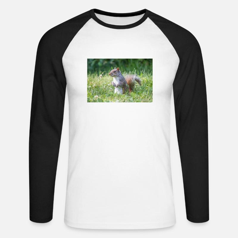 stehendes Grauhörnchen (Sciurus carolinensis) grey - Unisex Baseballshirt langarm - Weiß/Schwarz