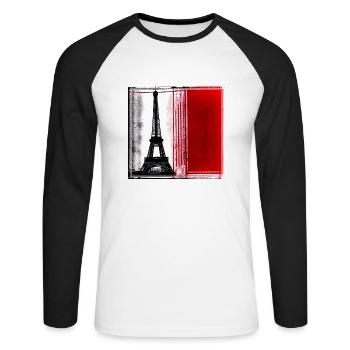 Paris Eiffelturm - Unisex Baseballshirt langarm - Weiß/Schwarz - Vorne - Nik (191cm)
