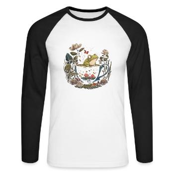 Cottagecore Aesthetic Frog In Tea Cup - Unisex Baseballshirt langarm - Weiß/Schwarz - Vorne - Nik (191cm)