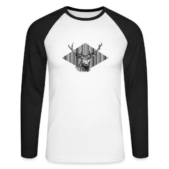 Hirsch - Unisex Baseballshirt langarm - Weiß/Schwarz - Vorne - Nik (191cm)