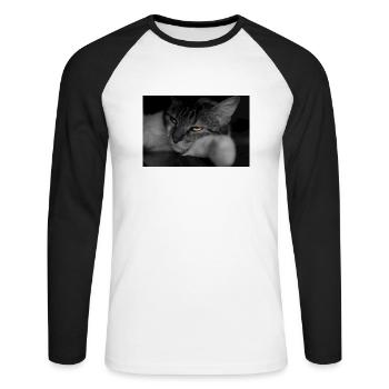 le chat au regard terrible - T-shirt baseball manches longues Homme - blanc/noir - Devant - Nik (191cm)
