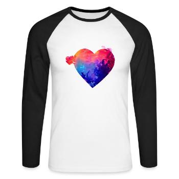 Saint-Valentin Fête des mères Mariage d’amour Fiançailles - T-shirt baseball manches longues Homme - blanc/noir - Devant - Nik (191cm)