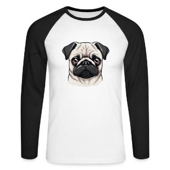 Mops - Unisex Baseballshirt langarm - Weiß/Schwarz - Vorne - Nik (191cm)
