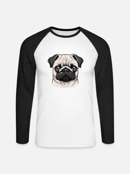 Mops - Unisex Baseballshirt langarm - Weiß/Schwarz