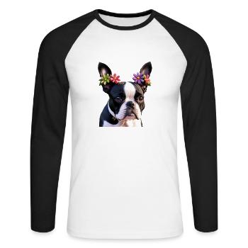 chien bouledogue français - T-shirt baseball manches longues Homme - blanc/noir - Devant - Nik (191cm)