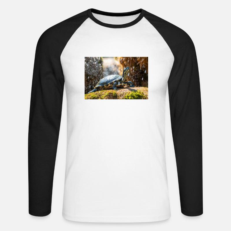 Gelbbauch-Slider Trachemys scripta scripta - Unisex Baseballshirt langarm - Weiß/Schwarz