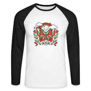 Papillon rétro - T-shirt baseball manches longues Homme - blanc/noir - Devant - Nik (191cm)