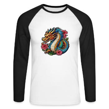 dragon asiatique - japon - chinois - T-shirt baseball manches longues Homme - blanc/noir - Devant - Nik (191cm)