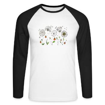 Blumen - Unisex Baseballshirt langarm - Weiß/Schwarz - Vorne - Nik (191cm)