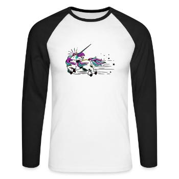 Fliegendes Einhorn - Unisex Baseballshirt langarm - Weiß/Schwarz - Vorne - Nik (191cm)