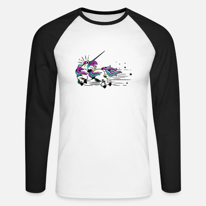Fliegendes Einhorn - Unisex Baseballshirt langarm - Weiß/Schwarz