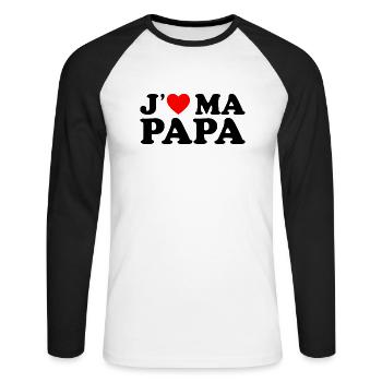 J'aime Mon Papa Cadeau Fête des Pères Coeur Rouge - T-shirt baseball manches longues Homme - blanc/noir - Devant - Nik (191cm)