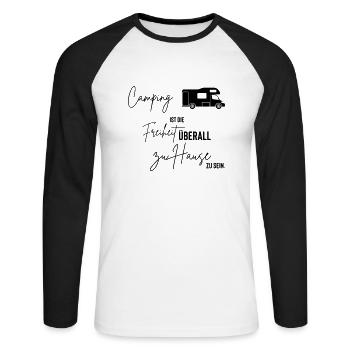 camping - Unisex Baseballshirt langarm - Weiß/Schwarz - Vorne - Nik (191cm)