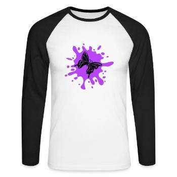 Papillon éclaboussure de couleur - T-shirt baseball manches longues Homme - blanc/noir - Devant - Nik (191cm)
