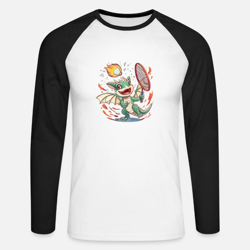 Badminton Drache - Unisex Baseballshirt langarm - Weiß/Schwarz