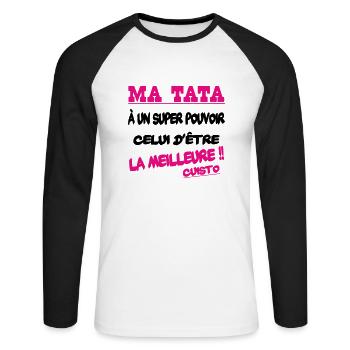 Ma tata la meilleure cuisto - T-shirt baseball manches longues Homme - blanc/noir - Devant - Nik (191cm)