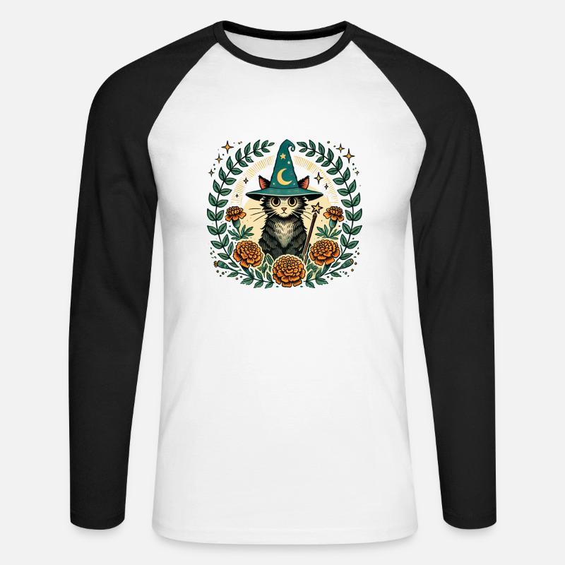 Wizard Kitty Katze - Unisex Baseballshirt langarm - Weiß/Schwarz